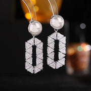 AndQ【BlingBling】Very Shinny Temperament Geometry Zircon Embedded with Pearls Earrings