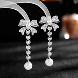 AndQ【Sweet Princess】Bowknot Hearts Drop with Pearls Earrings