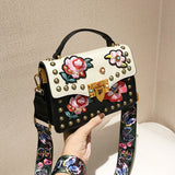 Embroidered Small Square One-shoulder Messenger Handbag