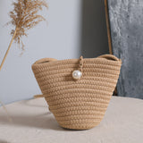 Pearl Straw Woven Single Shoulder Cotton Bag