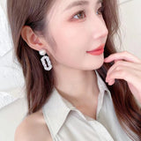 AndQ【BlingBling】Very Shinny Temperament Geometry Zircon Embedded with Pearls Earrings