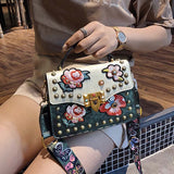 Embroidered Small Square One-shoulder Messenger Handbag