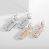 AndQ【BlingBling】Very Shinny Temperament Geometry Zircon Embedded with Pearls Earrings