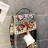 Embroidered Small Square One-shoulder Messenger Handbag