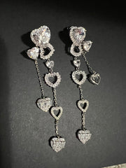 AndQ 【Hearts Princess】Double Hearts Line Tassels Earrings