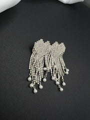 AndQ Heart Zircon Embedded Pearls Tassels Earrings