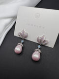 AndQ Gentle Pink Lotus Pearls Drop Earrings