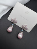 AndQ Gentle Pink Lotus Pearls Drop Earrings