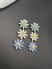AndQ Triple Flowers Contrast Color Drop Earrings