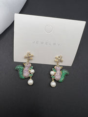 AndQ Cute Squirrel Eating Pine Cone Pearls Pendant Earrings