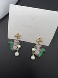AndQ Cute Squirrel Eating Pine Cone Pearls Pendant Earrings