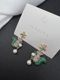 AndQ Cute Squirrel Eating Pine Cone Pearls Pendant Earrings