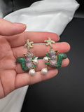 AndQ Cute Squirrel Eating Pine Cone Pearls Pendant Earrings