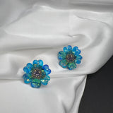 AndQ Blue Ocean Hearts Flower Studs Earrings
