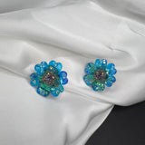 AndQ Blue Ocean Hearts Flower Studs Earrings
