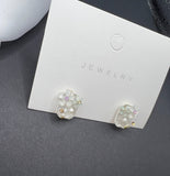 AndQ White Clear Small Flower Square Studs Earrings