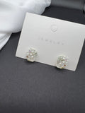 AndQ White Clear Small Flower Square Studs Earrings