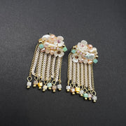 AndQ Handmade Flowers Baroque Pearls Tassels Earrings