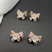 AndQ Handmade Flowers Butterfly Bowknot Baroque Pearls Studs Earrings