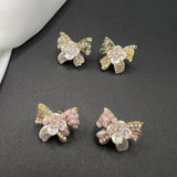 AndQ Handmade Flowers Butterfly Bowknot Baroque Pearls Studs Earrings