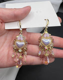 AndQ Princess Sweet Handmade Mermaid Pearls Heart Tassels Earrings