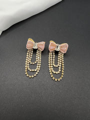 AndQ Sweet Pink Bowknots with U Chains Tassel Earrings