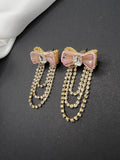 AndQ Sweet Pink Bowknots with U Chains Tassel Earrings
