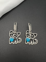 AndQ Cat with Blue Hearts Pendants Earrings