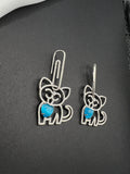 AndQ Cat with Blue Hearts Pendants Earrings