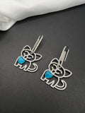 AndQ Cat with Blue Hearts Pendants Earrings