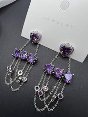 AndQ Hearts with U Chains Zircon Embedded Purple Earrings