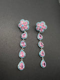 AndQ Pink Peach Blossom Tassel Zircon Embedded Earrings