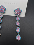 AndQ Pink Peach Blossom Tassel Zircon Embedded Earrings