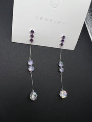 AndQ Simple Zircon Embedded Purple Tassel Earrings