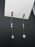 AndQ Simple Zircon Embedded Purple Tassel Earrings