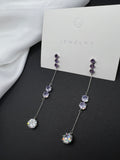 AndQ Simple Zircon Embedded Purple Tassel Earrings