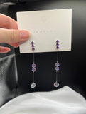 AndQ Simple Zircon Embedded Purple Tassel Earrings