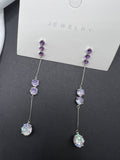 AndQ Simple Zircon Embedded Purple Tassel Earrings