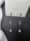AndQ Simple Zircon Embedded Purple Tassel Earrings