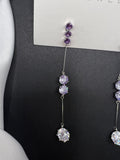 AndQ Simple Zircon Embedded Purple Tassel Earrings