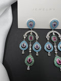AndQ Zircon Turquoise micro Embedded Ethnic Style Tassels Earrings