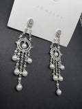 AndQ Zircon Embedded with Pearls Tassels Earrings