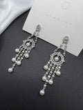 AndQ Zircon Embedded with Pearls Tassels Earrings