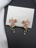 AndQ Pink Flower Zircon Embedded Fairy Earrings