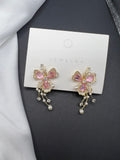 AndQ Pink Flower Zircon Embedded Fairy Earrings