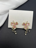AndQ Pink Flower Zircon Embedded Fairy Earrings