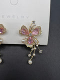 AndQ Pink Flower Zircon Embedded Fairy Earrings