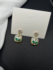 AndQ Pearls Zircon Embedded In Square Pendants Earrings