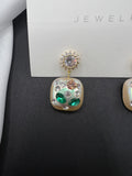 AndQ Pearls Zircon Embedded In Square Pendants Earrings