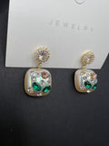 AndQ Pearls Zircon Embedded In Square Pendants Earrings